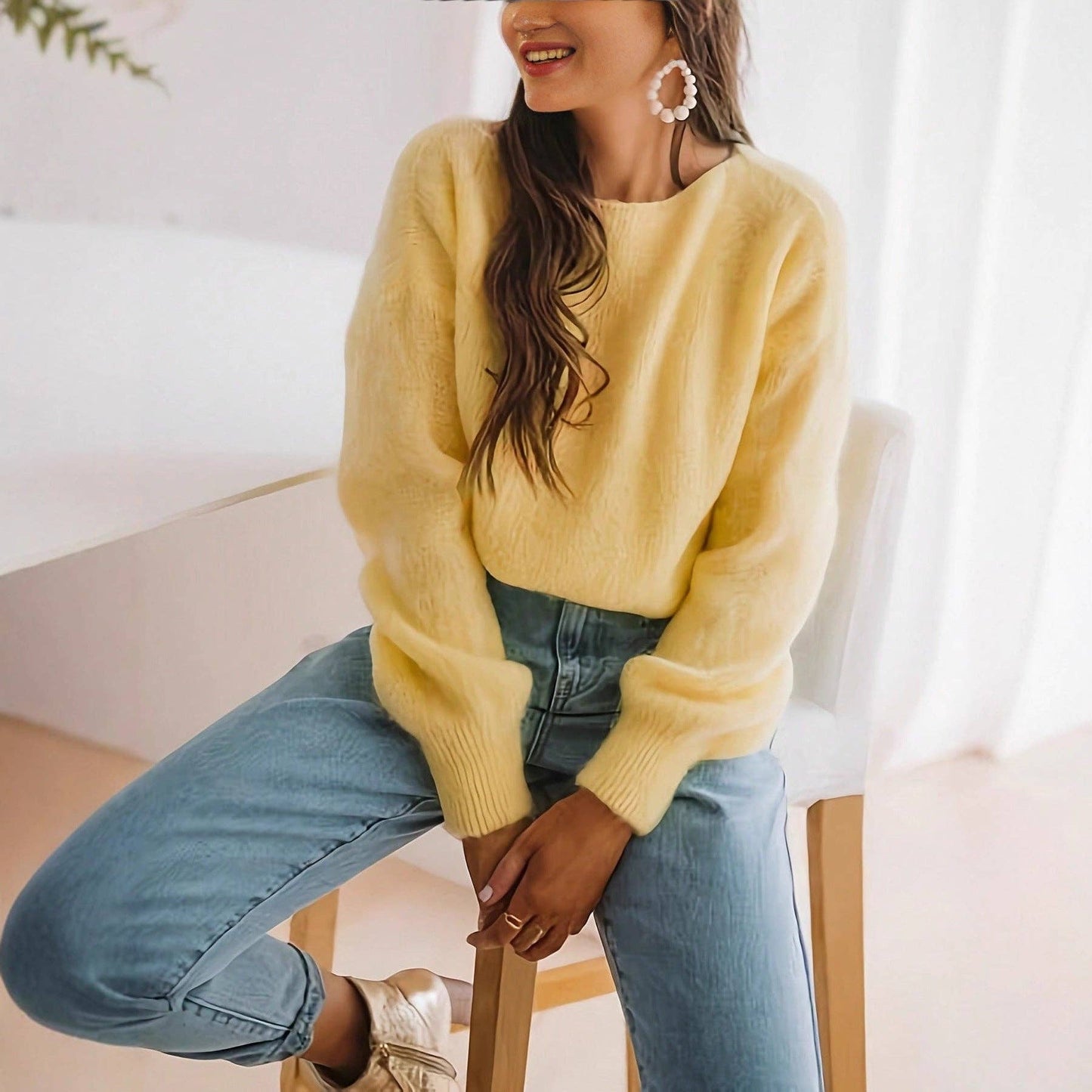 Solid Casual Sweater in Yellow