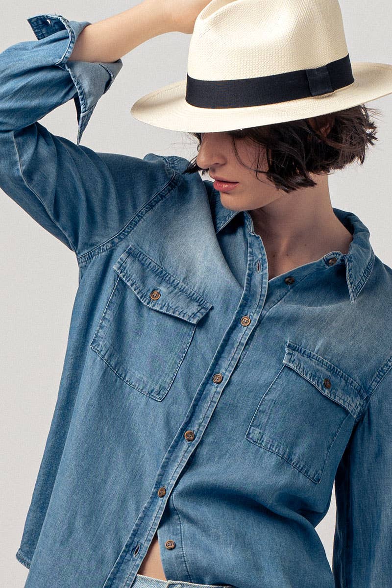 Classic Utility Button Down Chambray Shirt