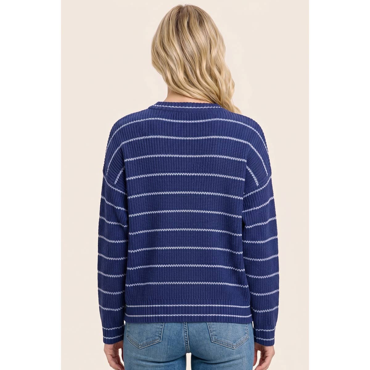 Striped Textured Sweater in Navy