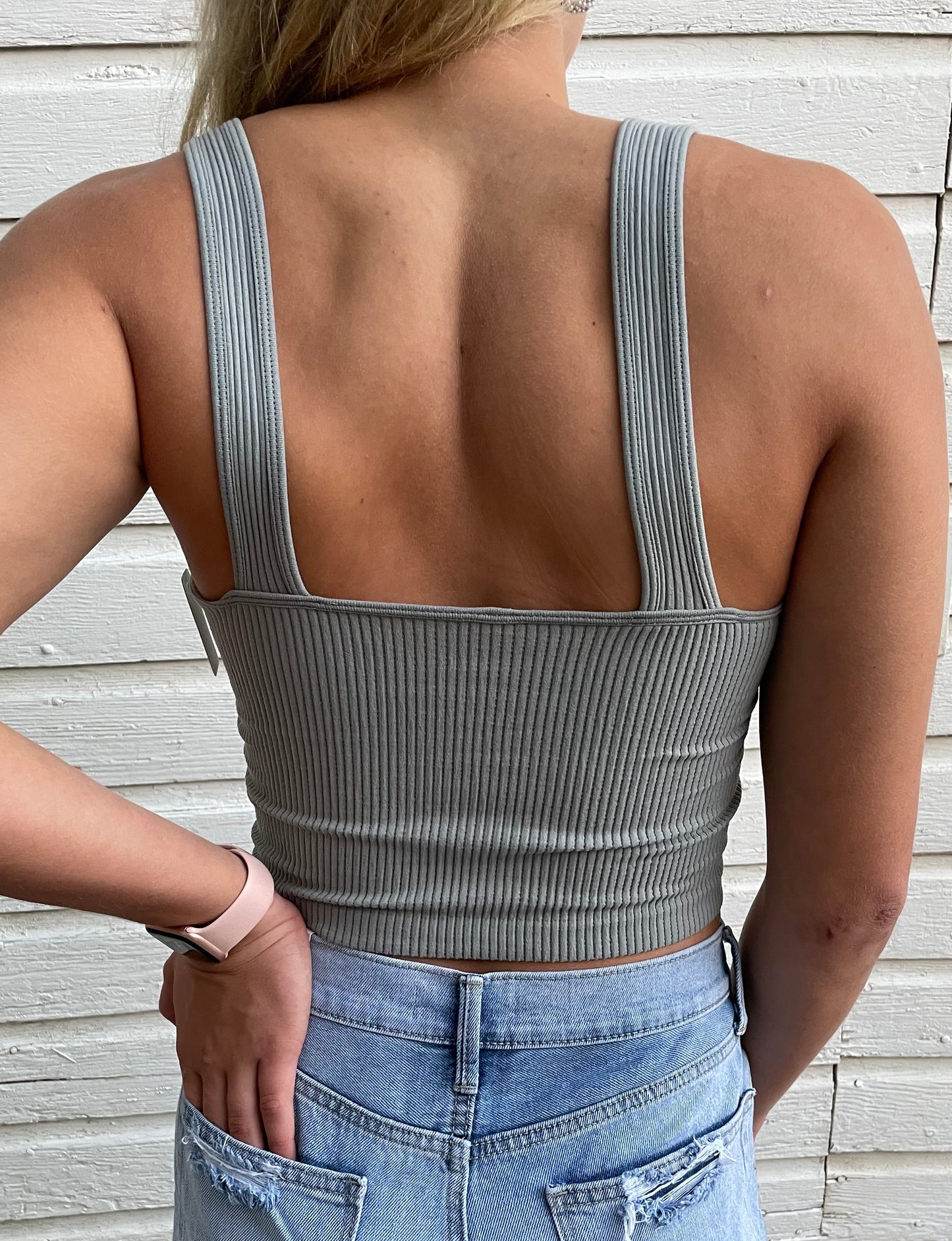Ribbed Crop Tank in Light Gray