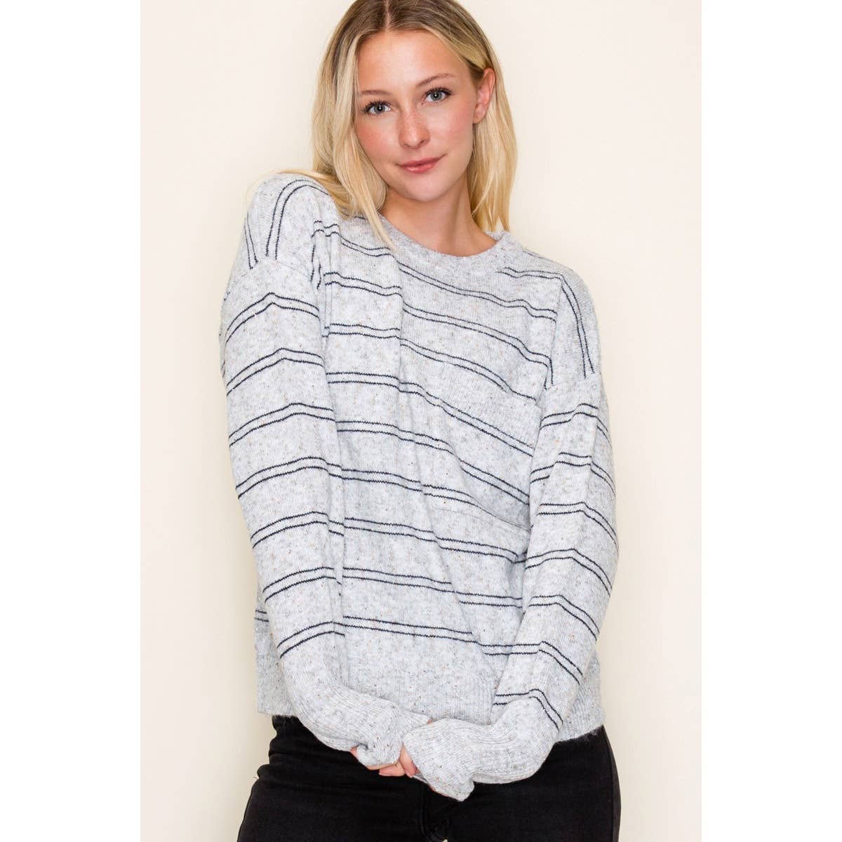 Sprinkled Stripe Sweater in Heather Grey