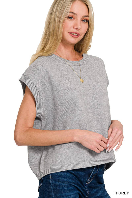 Cap Sleeve Sweater Top in Heather Grey