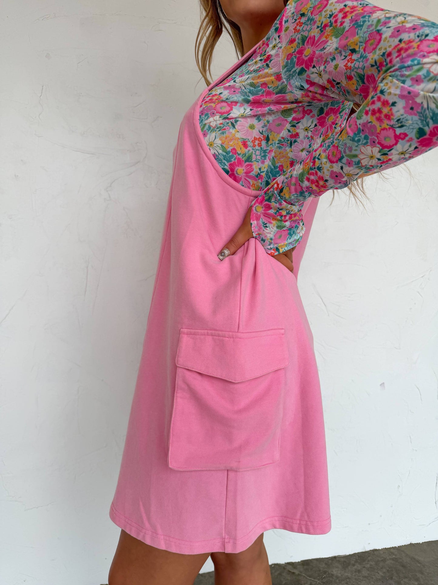 Millie Overall Jumper Dress in Pink