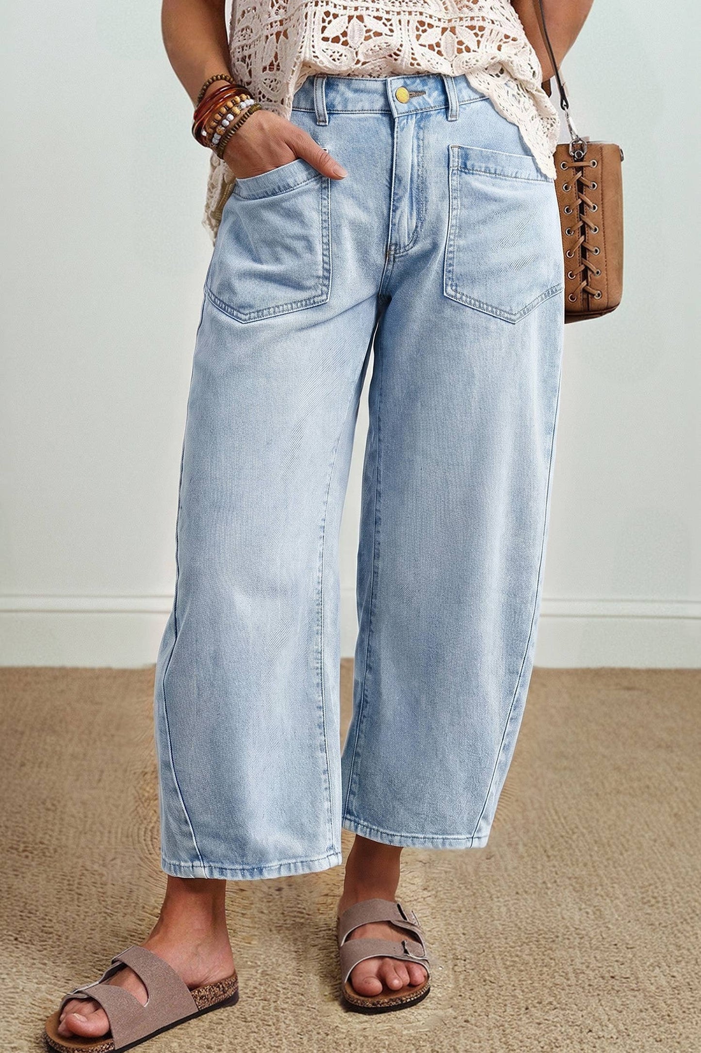 Patch Pocket Barrel Light Wash Denim