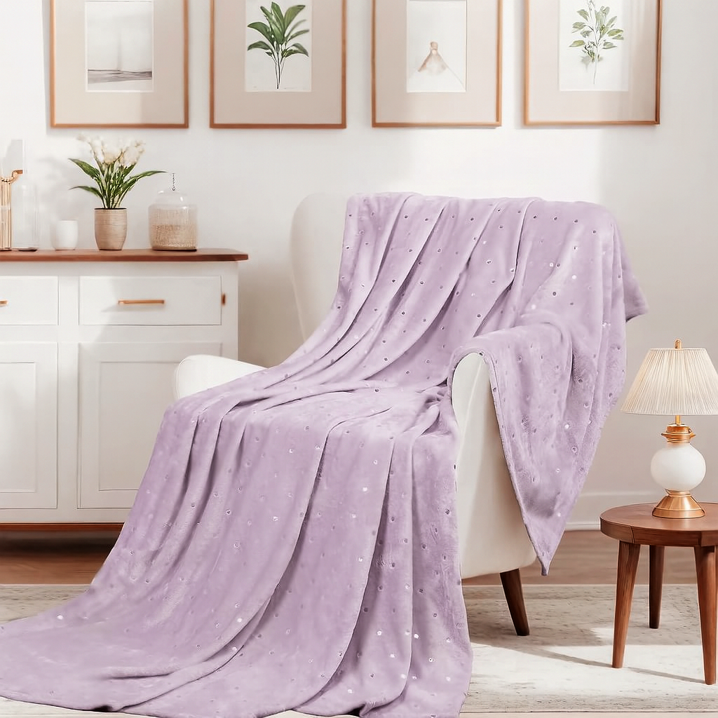 DOORBUSTER - Soft Cozy Blanket in Light Purple Polk Dot