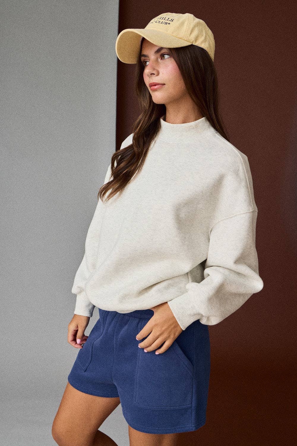 Oversized Mock Neck Sweatshirt in White