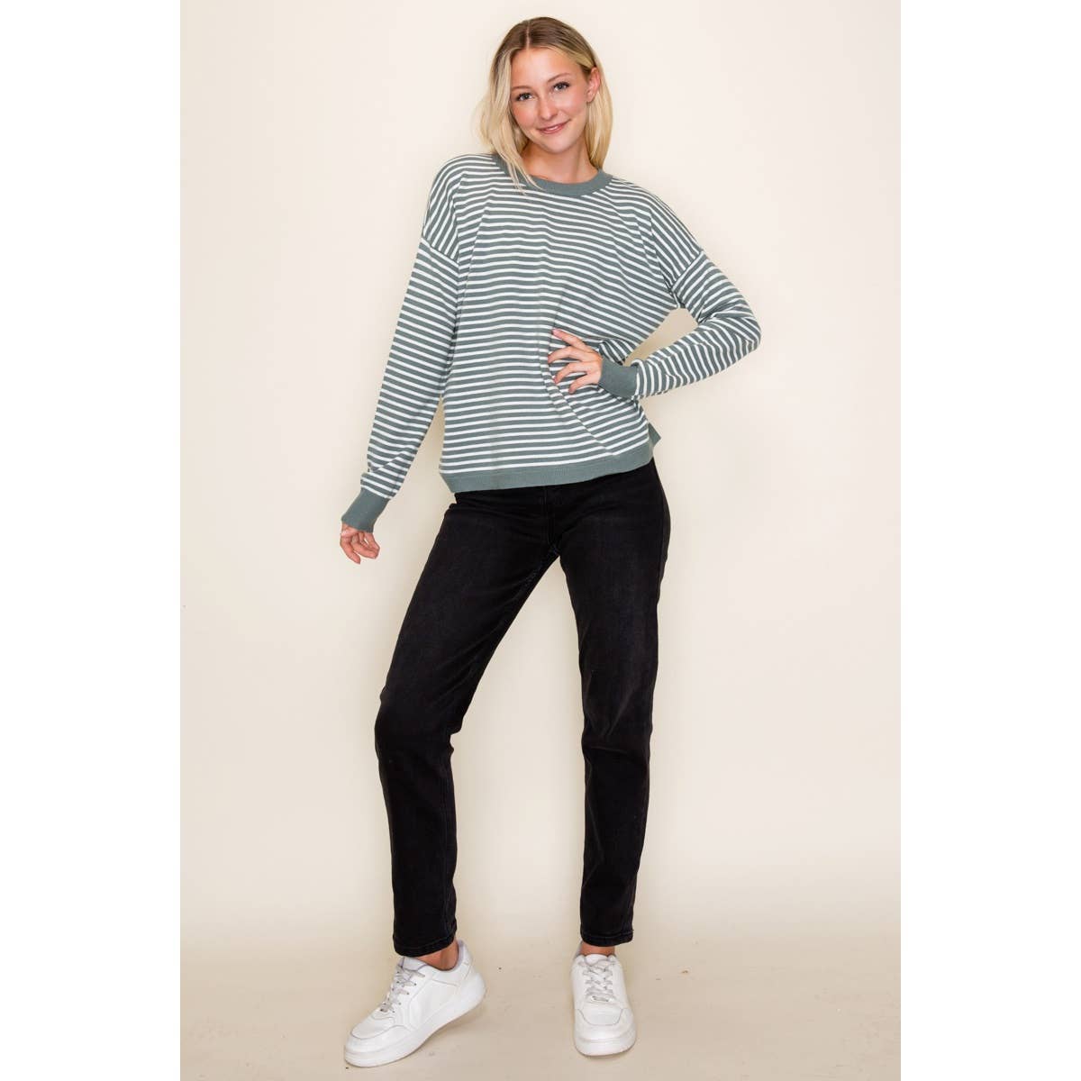 Striped Sweater in Dusty Jade