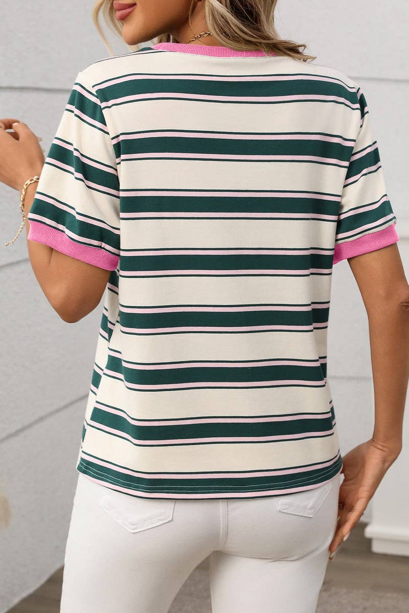 Striped Contrast Short Sleeve in Green