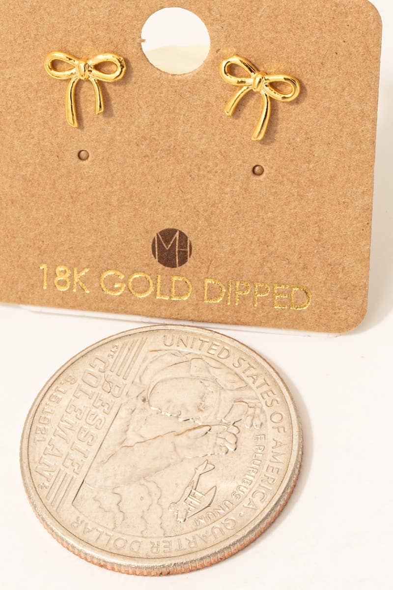 Mini Ribbon Bow Stud Earrings in Gold