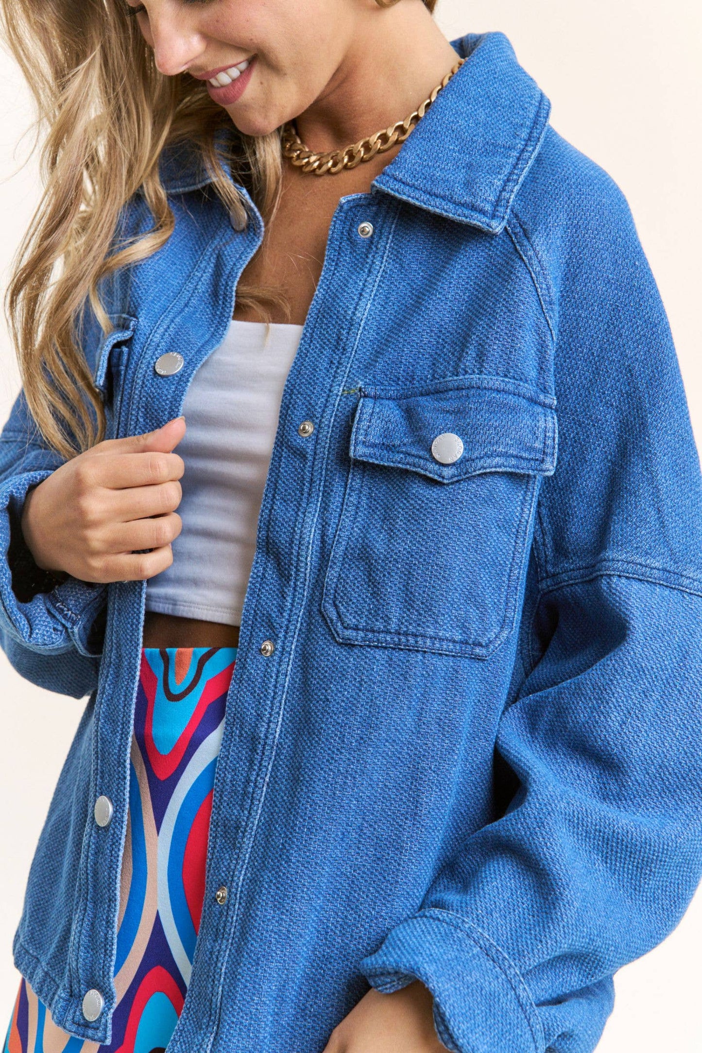 Oversized Snap Button Denim Shacket