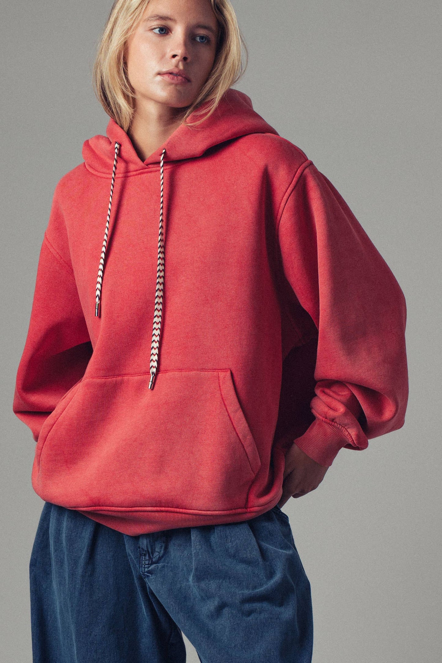 Vintage Wash Oversized Hoodie in Red