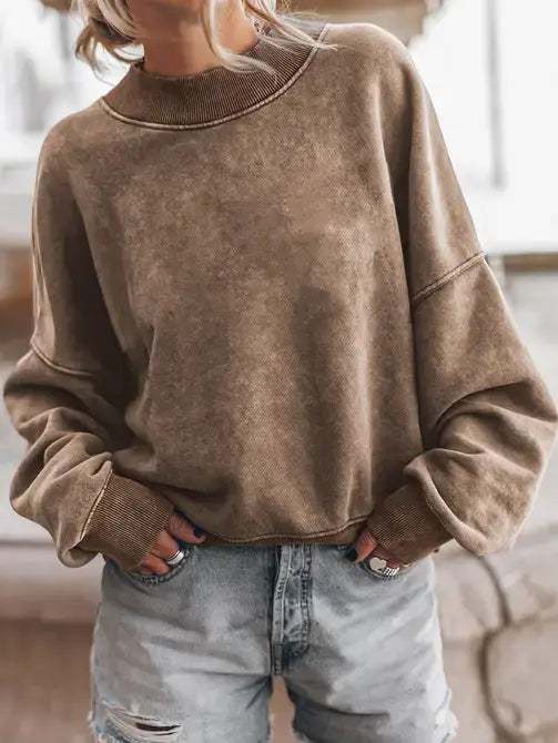 Drop Shoulder Crewneck Sweatshirt in Brown