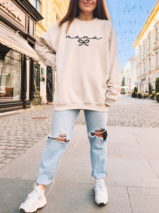 Graphic - Embroidered Mama Sweatshirt in Light Pink