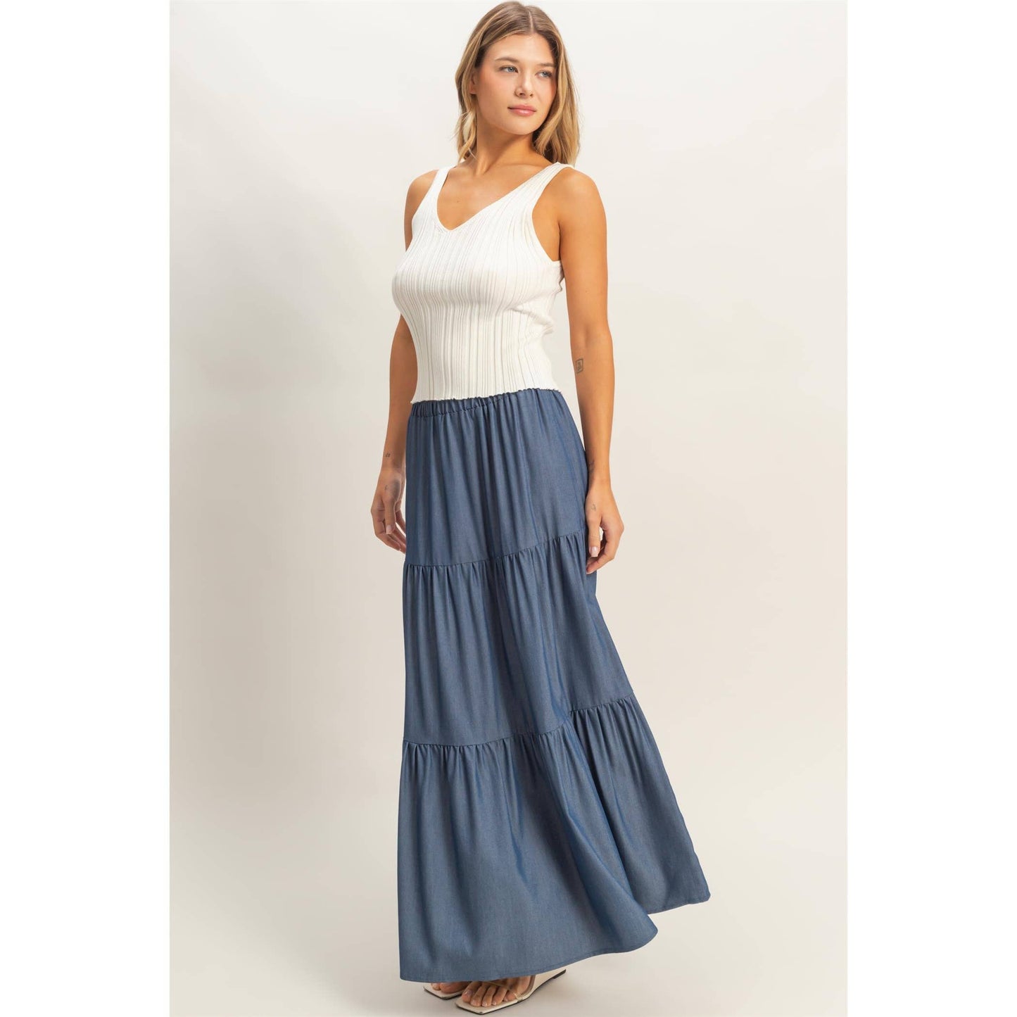 Tiered Denim Skirt