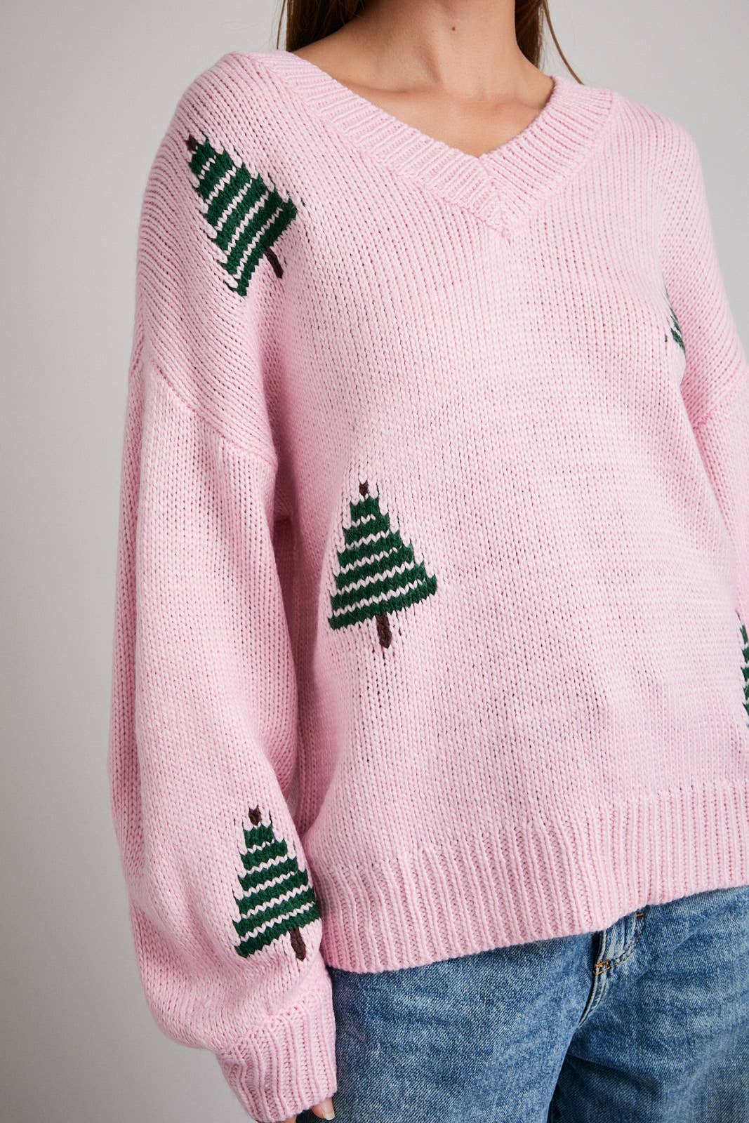 Chunky Christmas Tree Sweater in Pink