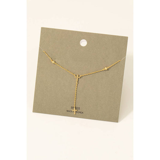 Y Chain Cross Necklace in Gold