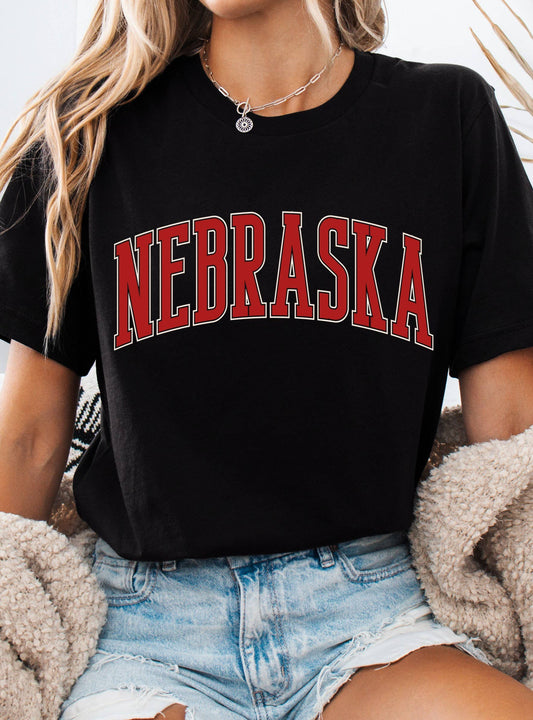 Graphic - Nebraska Puff Print Tee in Black