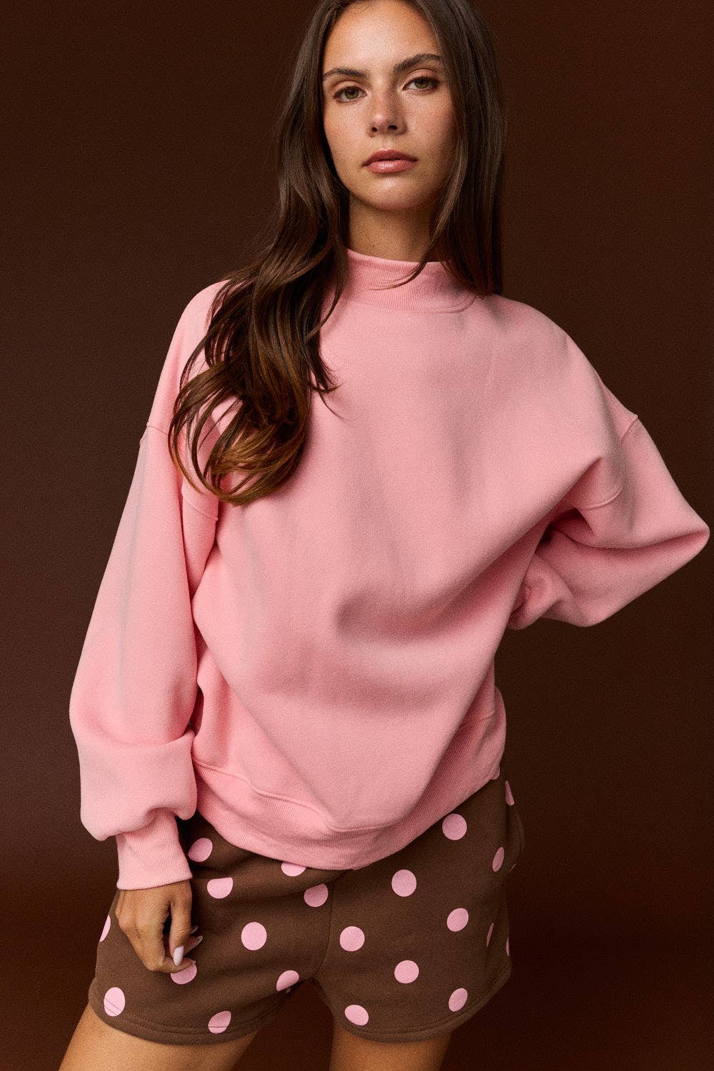 Oversized Mock Neck Sweatershirt in Pink
