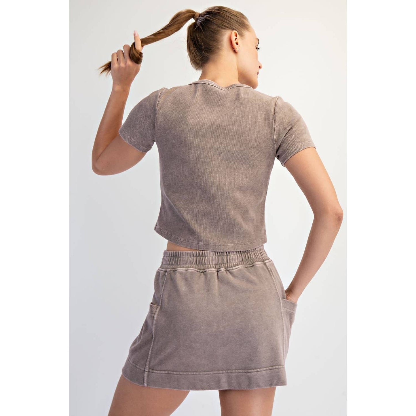 Mineral Wash Ribbed Crop Tee in Mocha