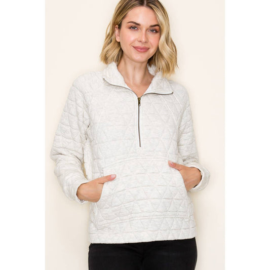 Half Zip Quilted Pullover in Grey