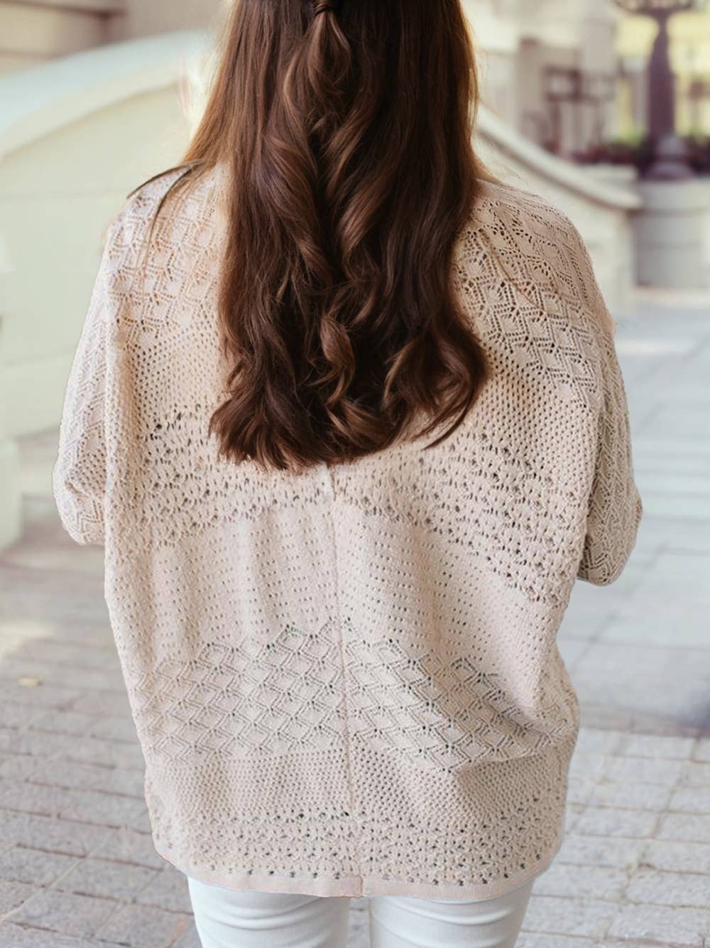Hollowed Knit Cardigan in Oatmeal