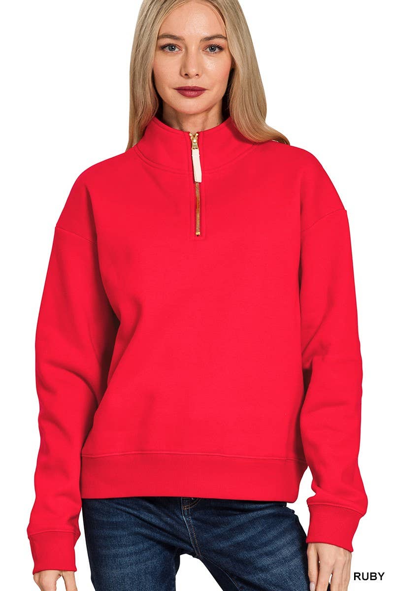 Fleece Half Zip Sweatshirt in Red