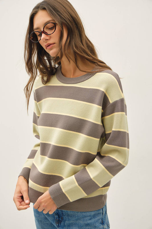 Boxy Striped Top in Olive