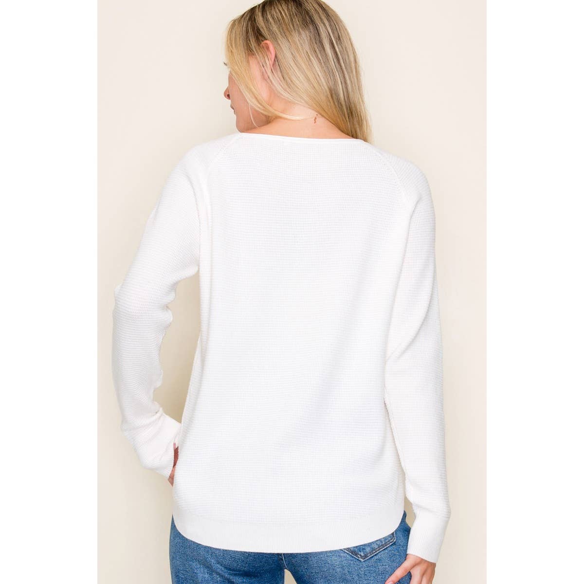 Textured Waffle Sweater in Ivory