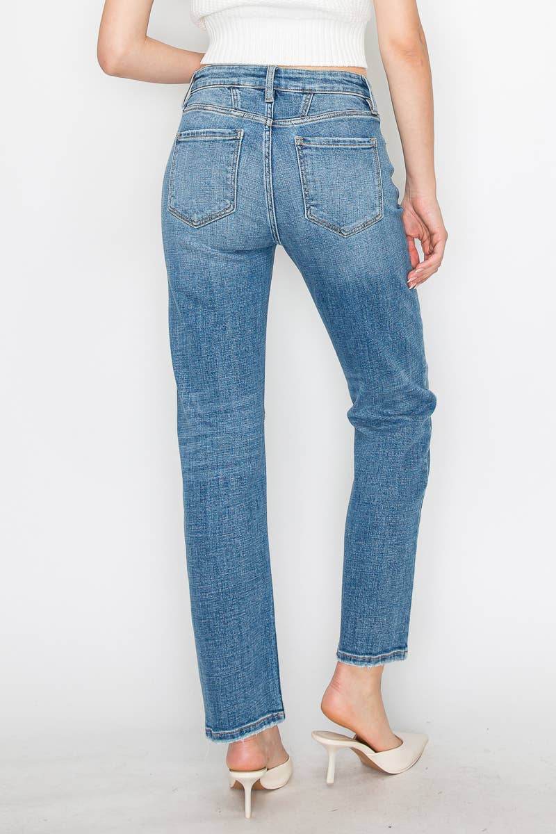 High Rise Straight Leg Denim w/ Detail