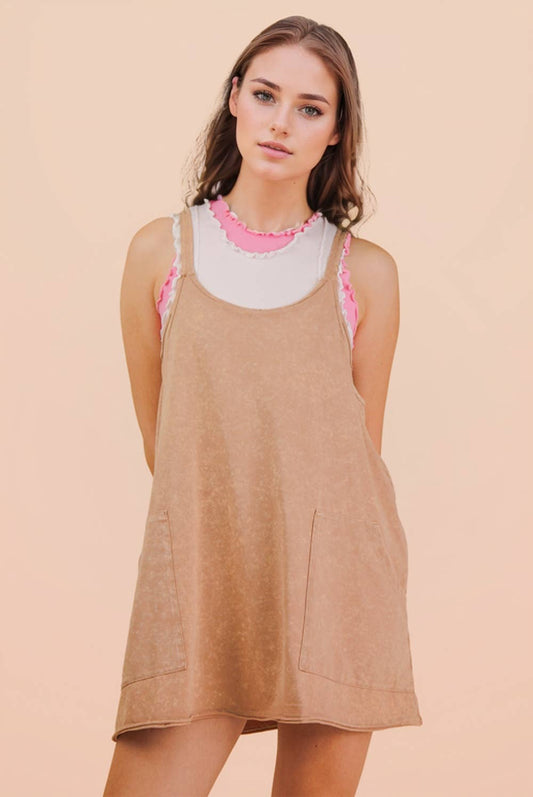 Mineral Washed Mini Dress in Taupe