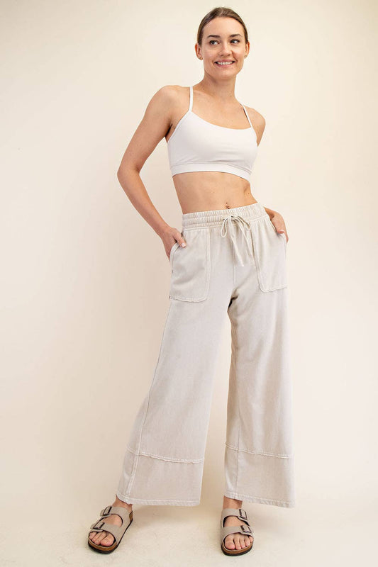 Mineral Washed Wide Leg Pants in Light Taupe