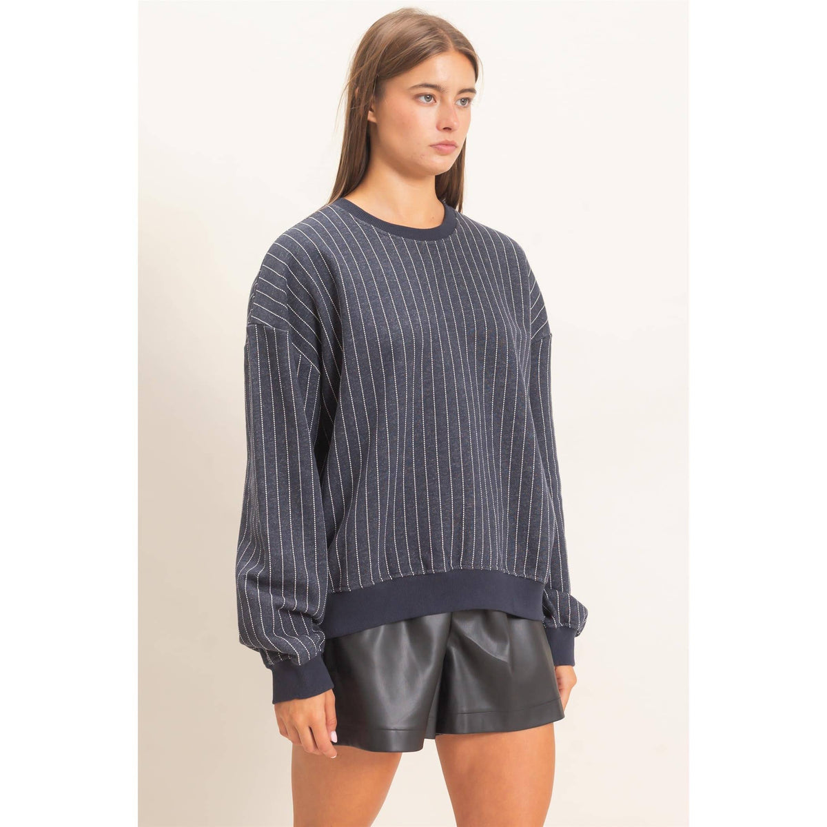 Pinstripe Sweatshirt in Navy