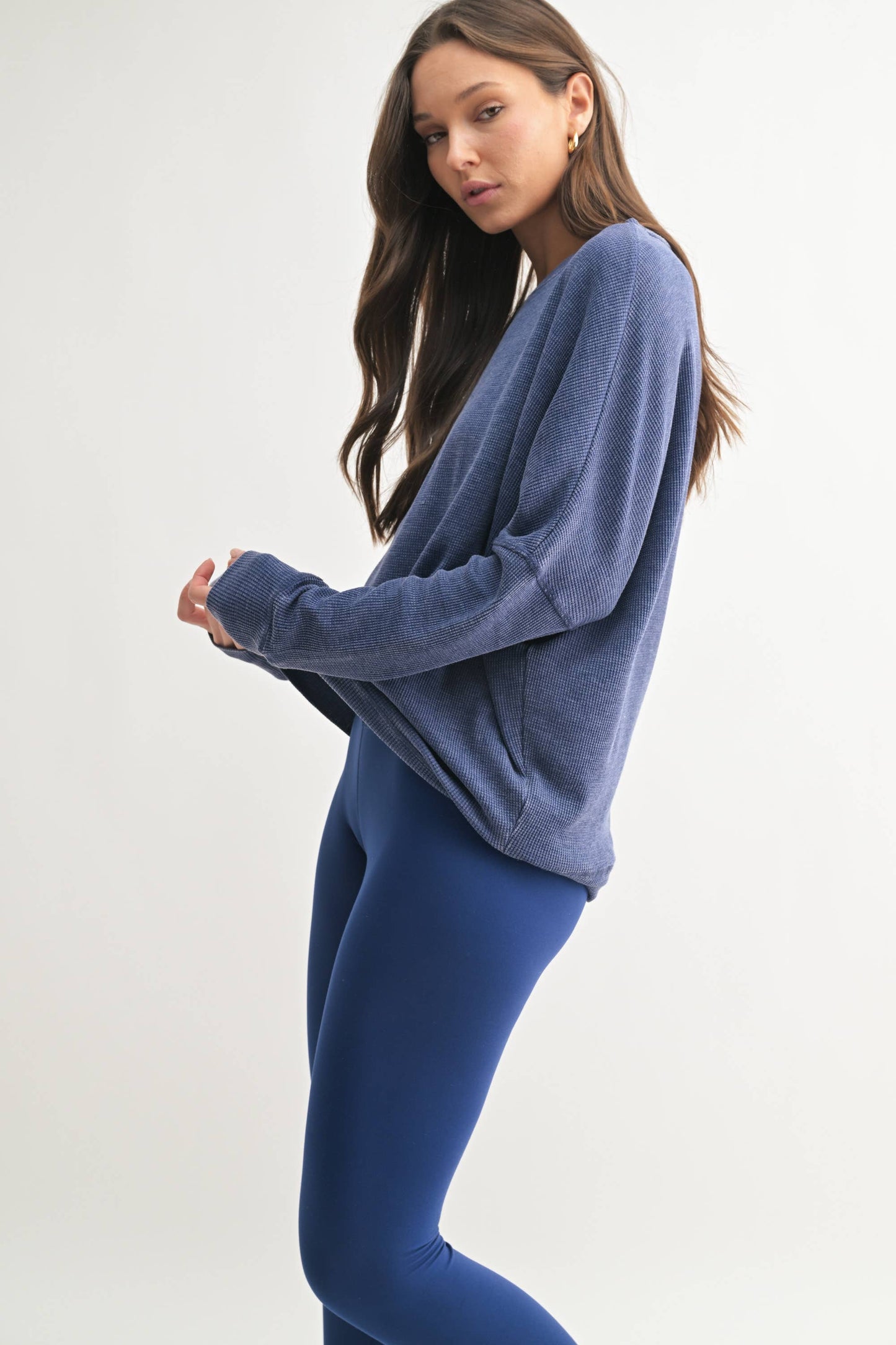 Ribbed Waffle Pullover in Blue