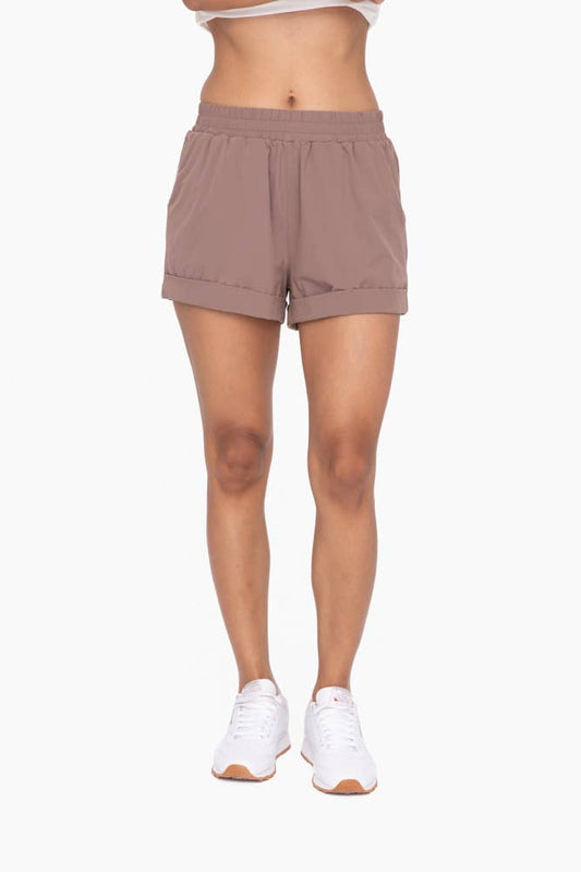 High Rise Athleisure Shorts in Deep Taupe