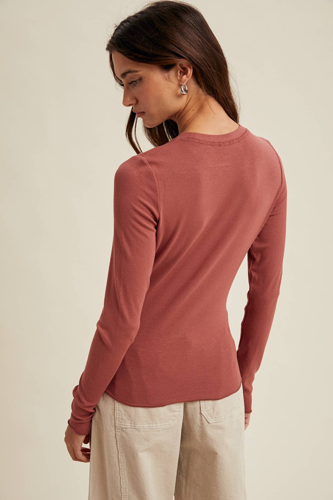 Basic Ribbed Long Sleeve Top in Sienna