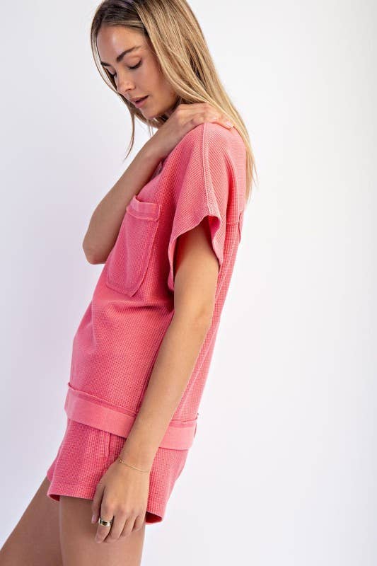 Oversized Mineral Wash Honeycomb Tee in Strawberry