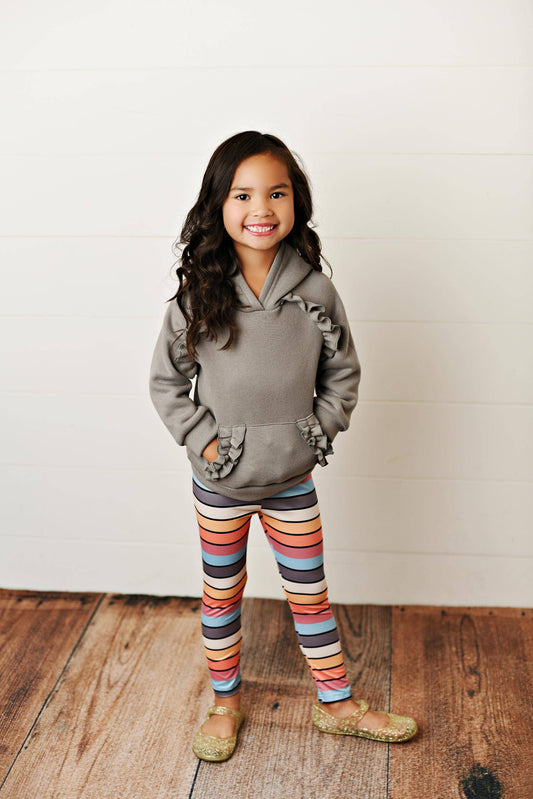 Kids Ruffle Hoodie & Rainbow Stripe Leggings Set