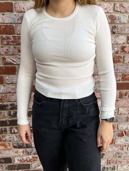 SMALL - Fitted Ribbed Long Sleeve in Off White