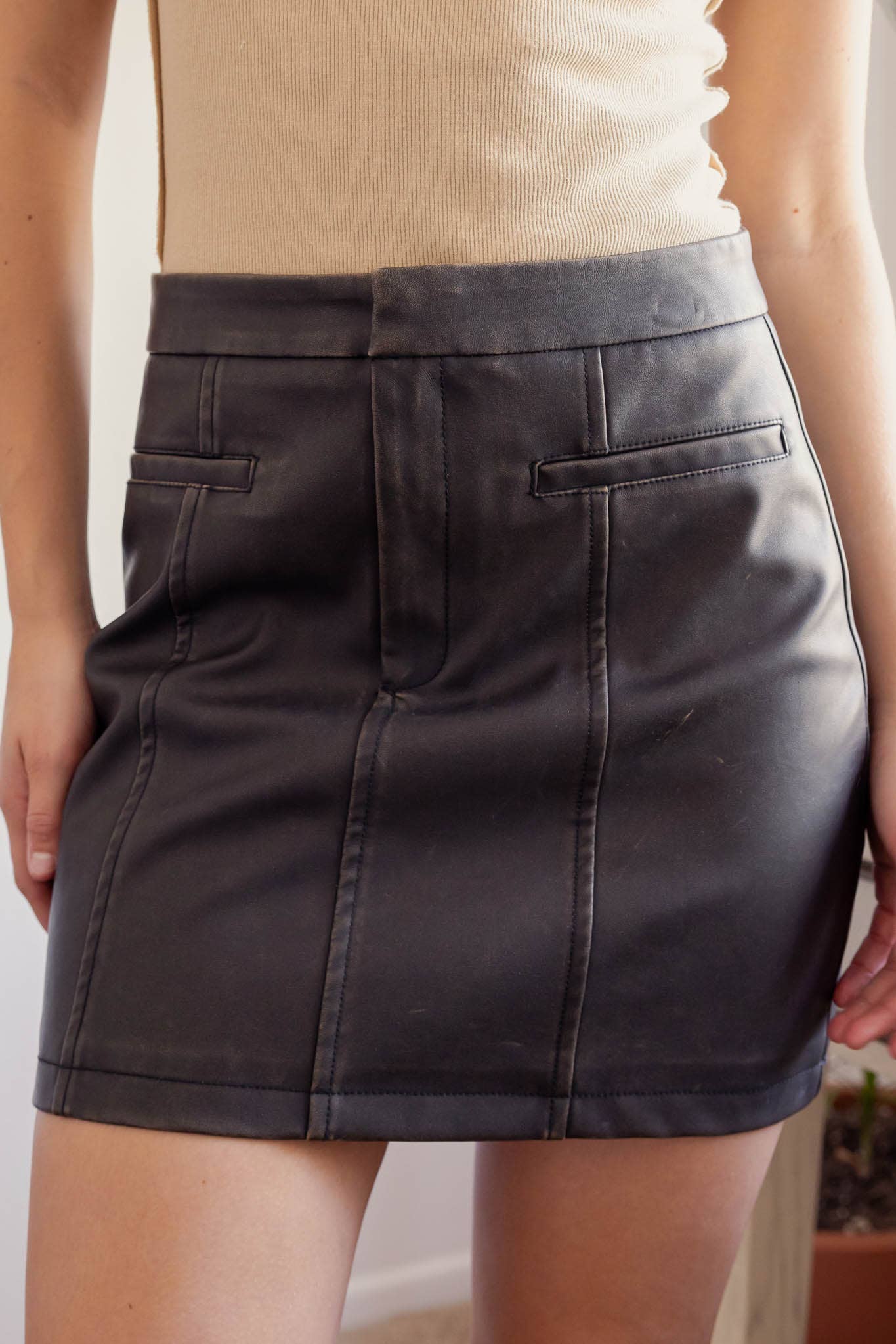 Faux Leather Mini Skirt in Dark Brown