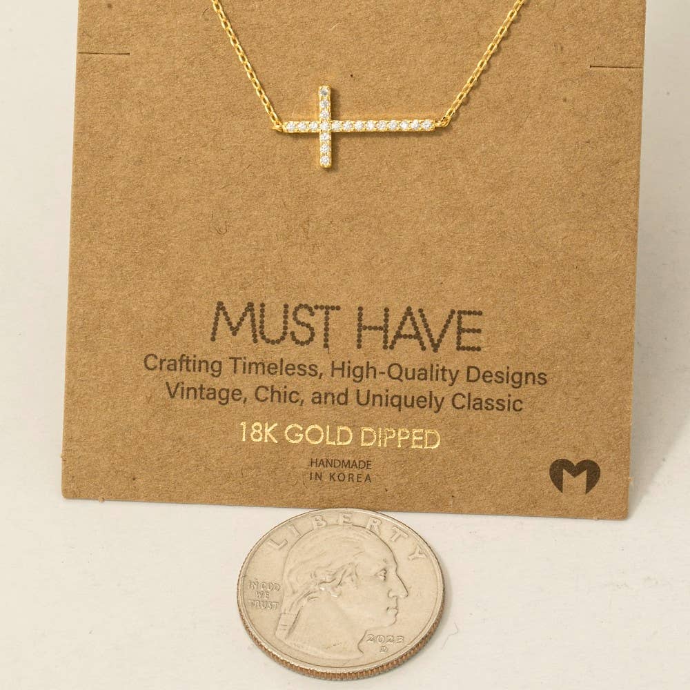 Side Cross Jewel Necklace in Gold