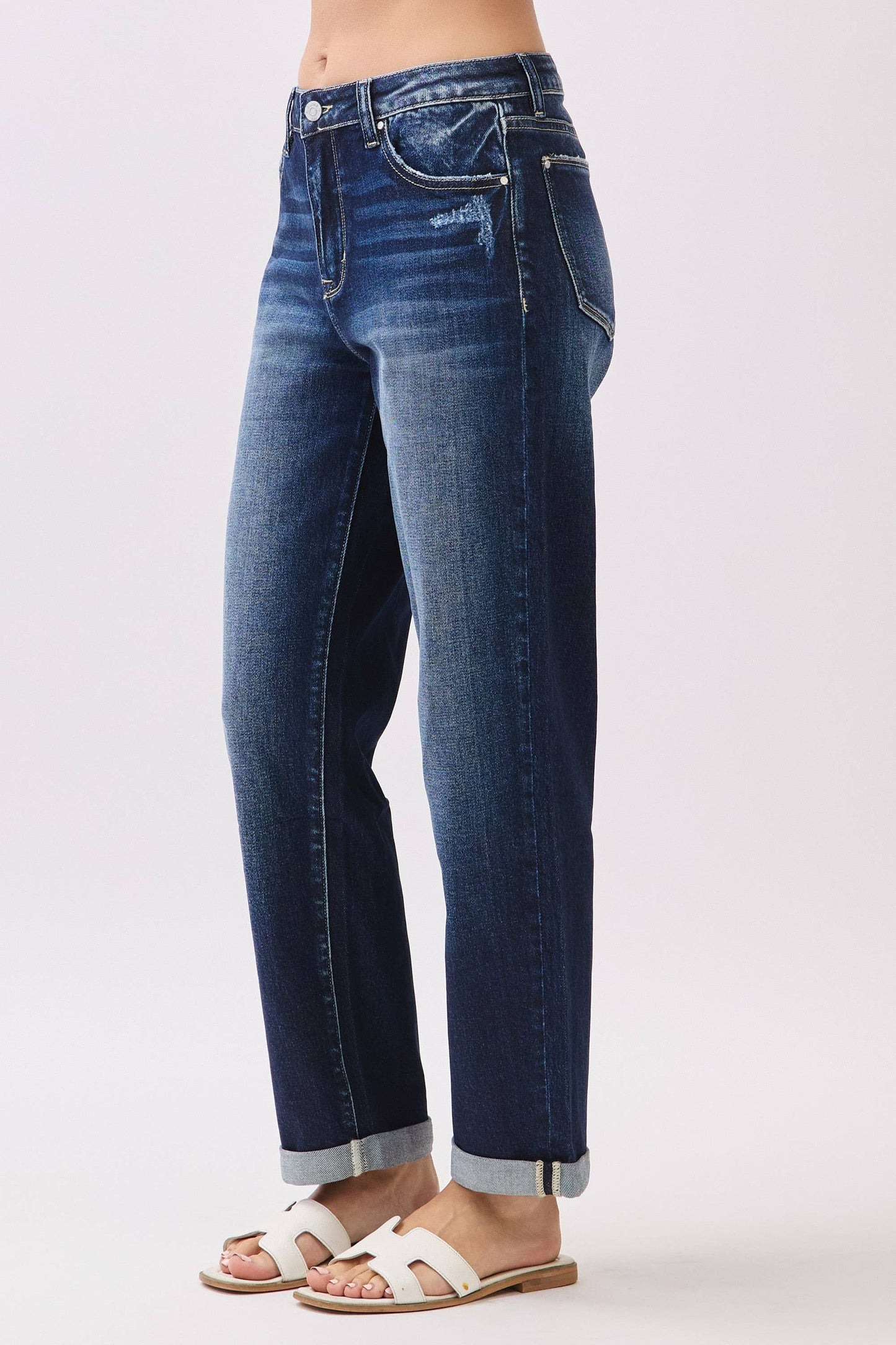 High Rise Straight Denim in Dark Wash