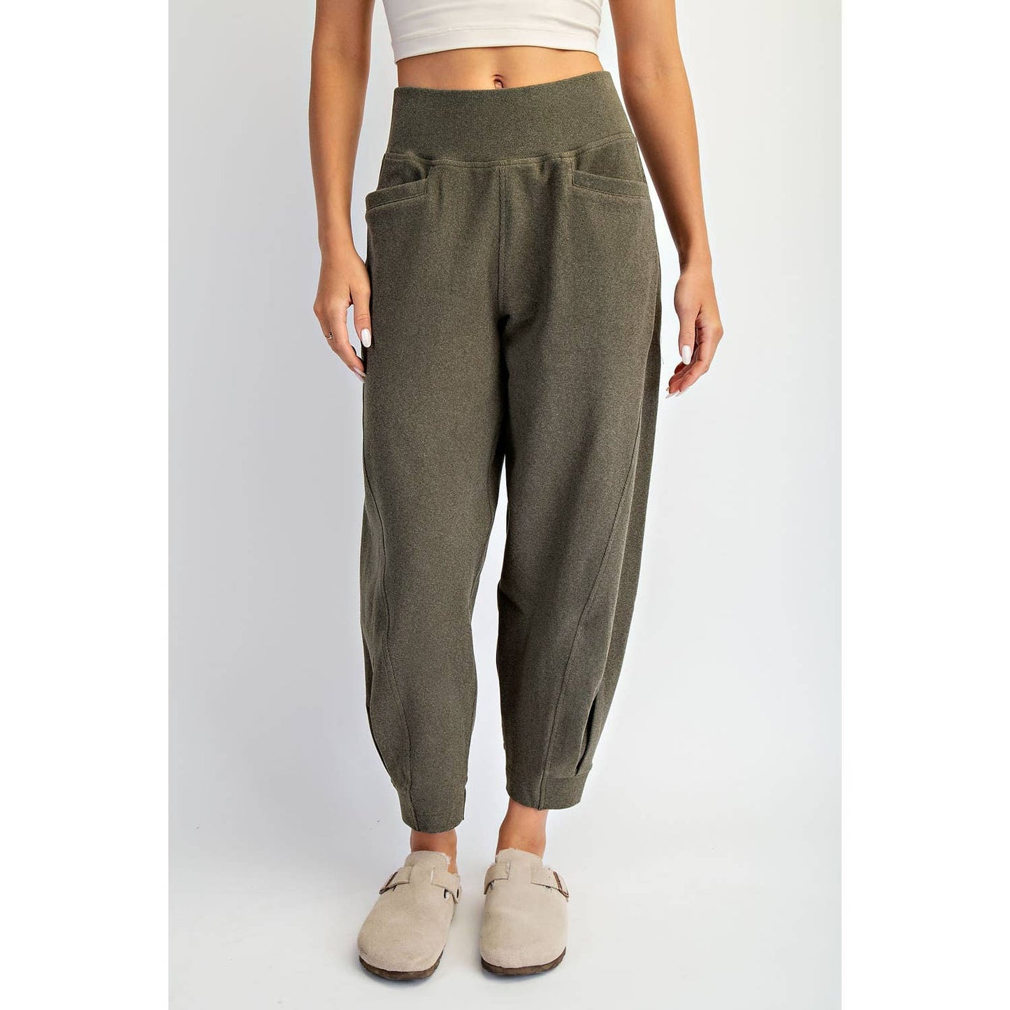 Brushed Rib Cocoon Joggers in Olive