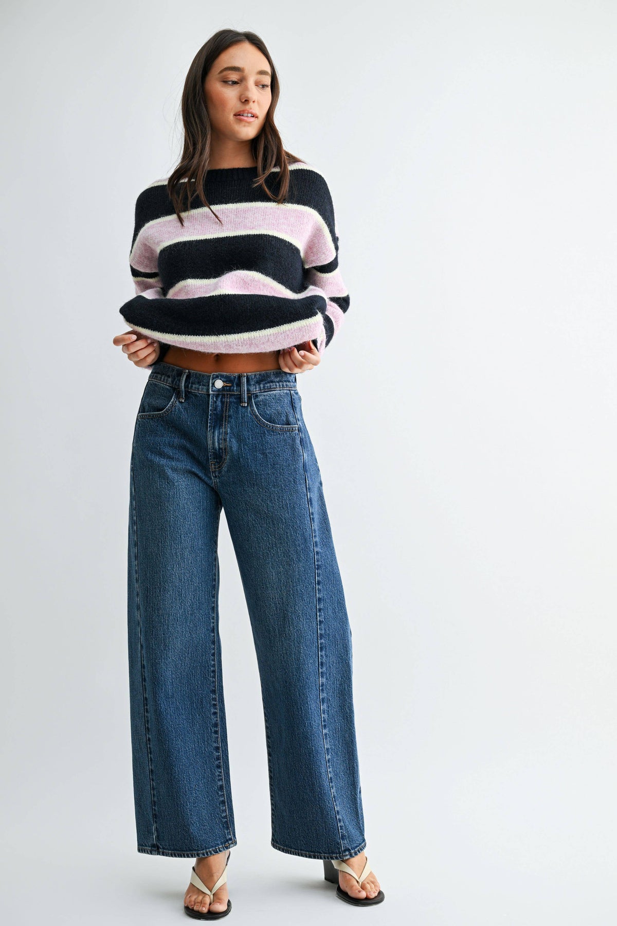 Twisted High Rise Stretch Barrel Denim