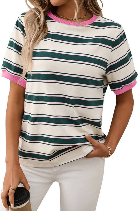 Striped Contrast Short Sleeve in Green
