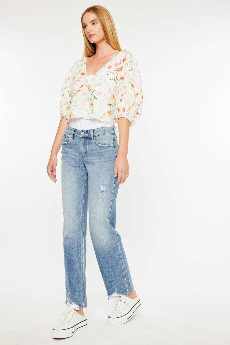 KanCan Mid Rise Straight Denim in Medium Wash