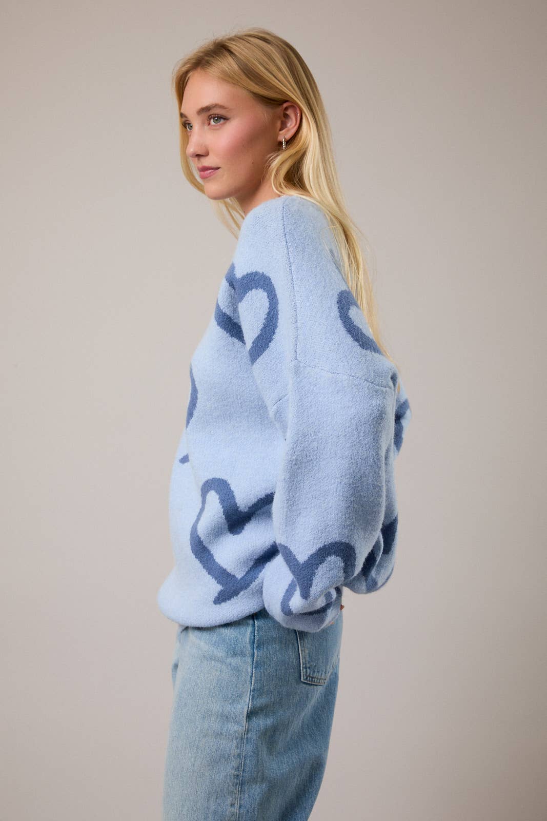 Blue Heart Printed Sweater