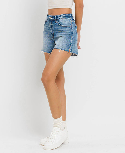 High Rise A Line Denim Shorts