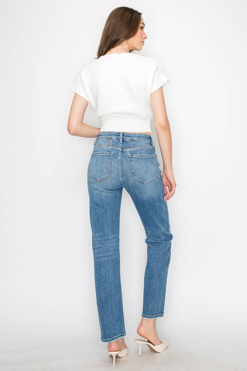 High Rise Straight Leg Denim w/ Detail