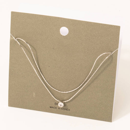 Layered Chain Stud Necklace in Silver