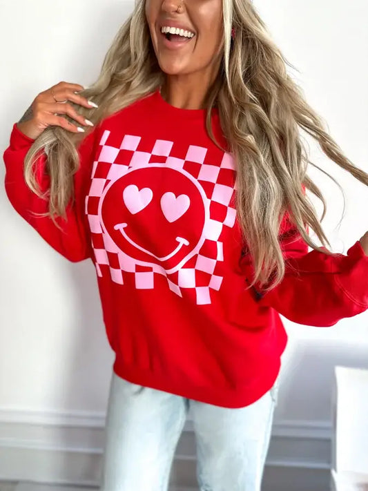 Graphic - Checkered Heart Smiley in Red